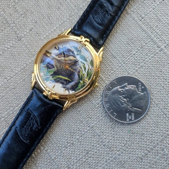 Wildlife Collection Wristwatch Analog Quartz Watch Black Genuine Leather Strap - Picture 11 of 12